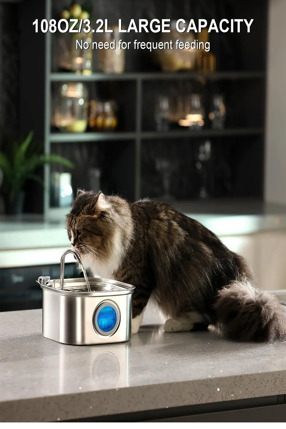 Fuente de Agua Automática de Acero Inoxidable para Gatos 3,2L – Hidratación Continua y Silenciosa