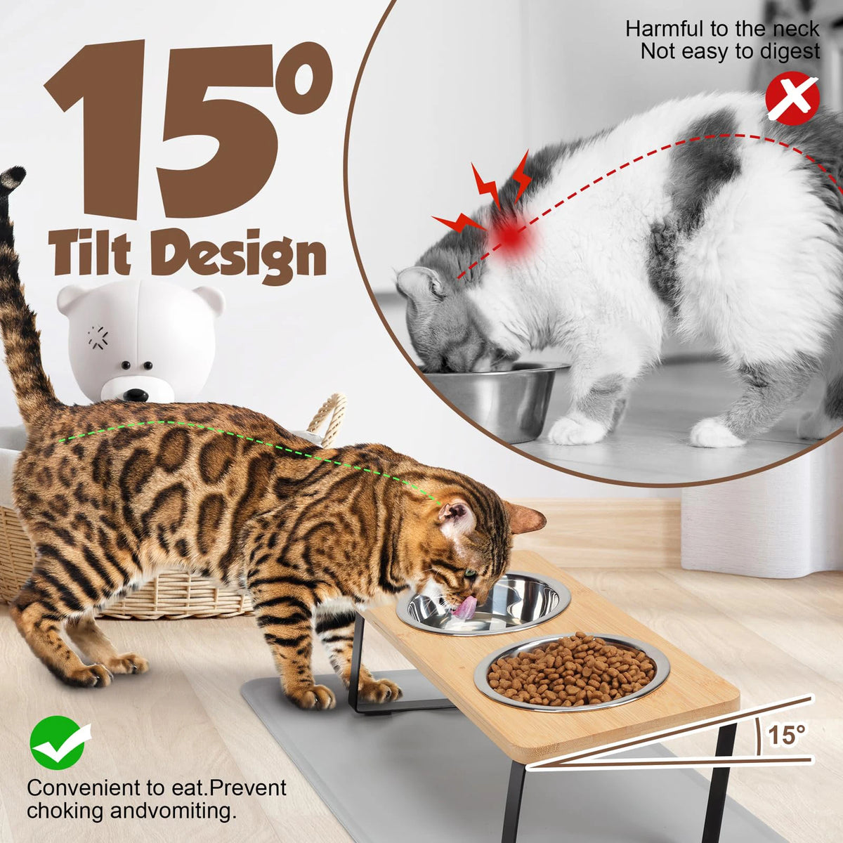 Comedero Ergonómico Antivómitos para Gatos y Perros (Diseño Elevado e Inclinado)