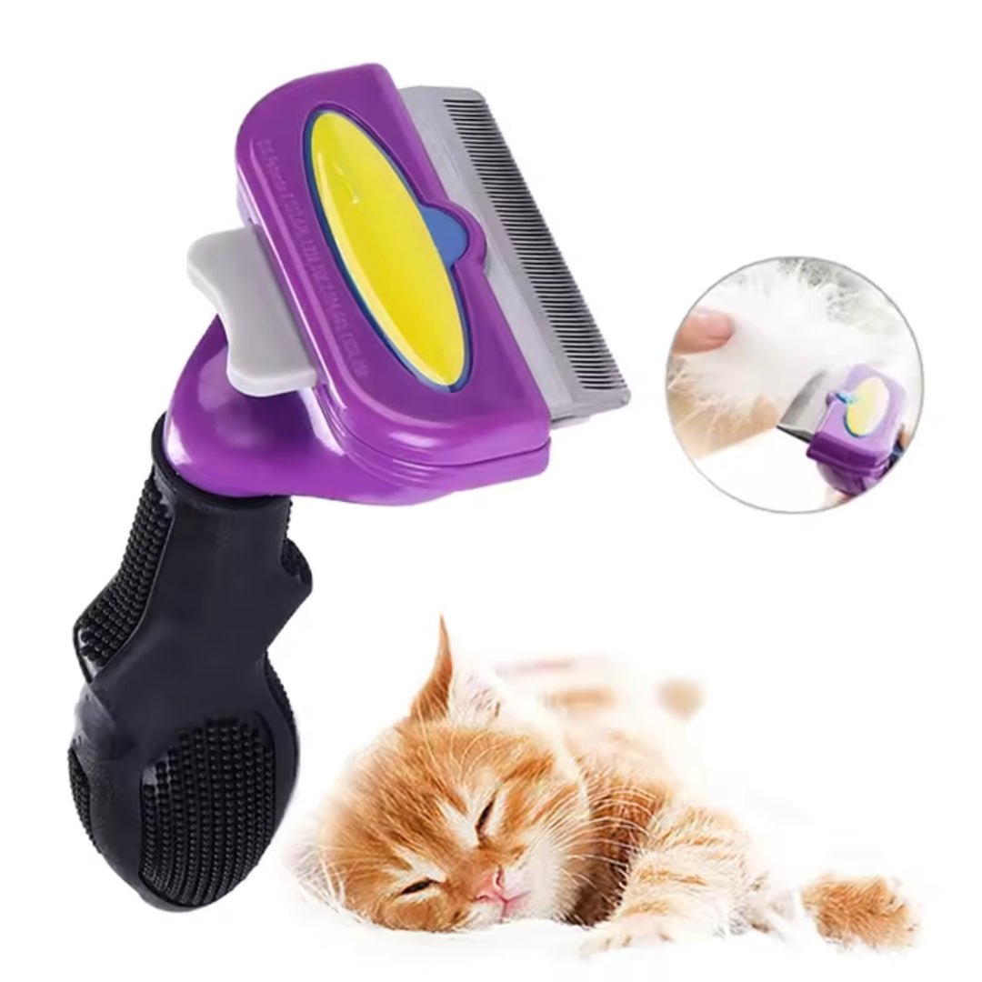 Cepillo deslanador tipo Furminator para gatos removedor de pelo autolimpiable