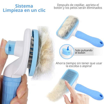 Cepillo peine quitapelos masajeador para gatos Saoko con botón 1 click