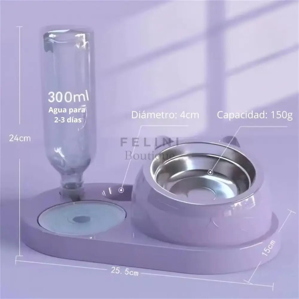 Comedero doble con dispensador de agua - Boutique Felini