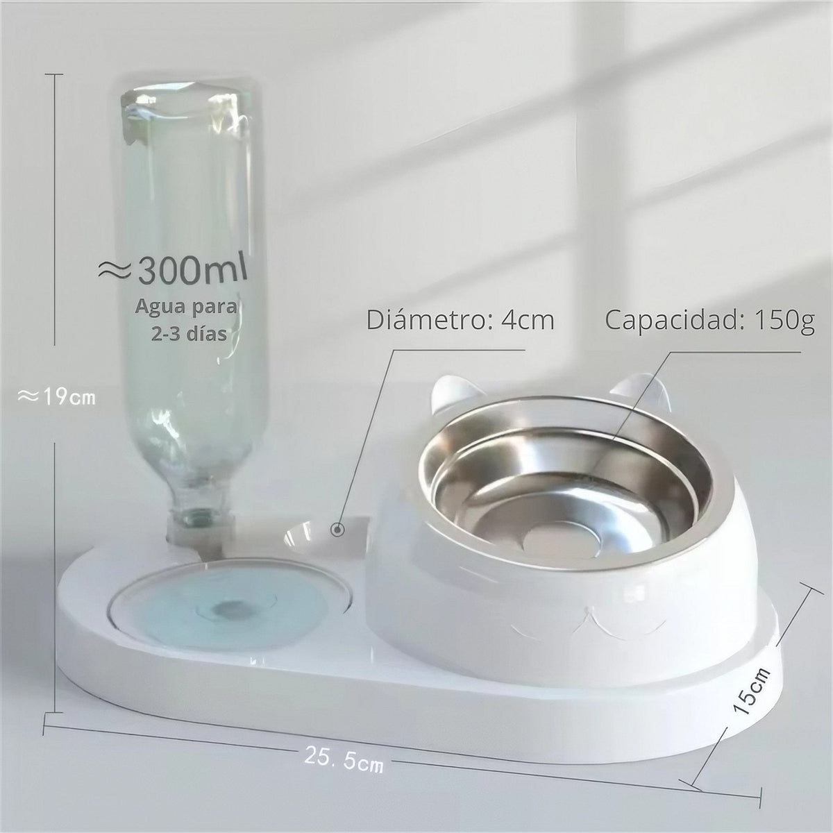Comedero doble Minimal Plus para gatos elevado con dispensador de agua