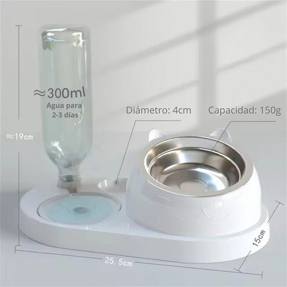 Comedero doble Minimal Plus para gatos elevado con dispensador de agua