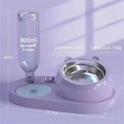 Comedero doble Minimal Plus para gatos elevado con dispensador de agua