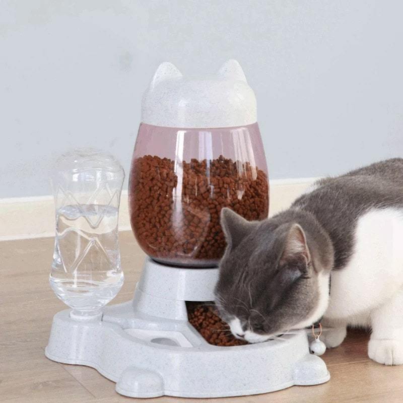 Dispensador de comida y agua por gravedad 2.2L para gatos