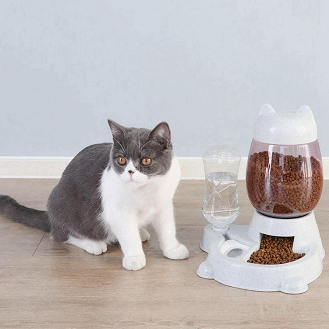 Dispensador de comida y agua por gravedad 2.2L para gatos