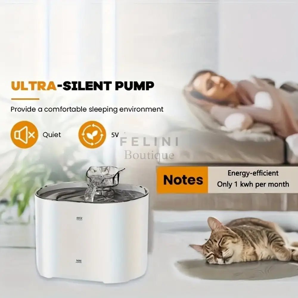 Fuente de Agua Ultra Silenciosa para Gatos (2.2L) / Bebedero Automático con Grifo en Forma de Gato y Conexión USB - Boutique Felini