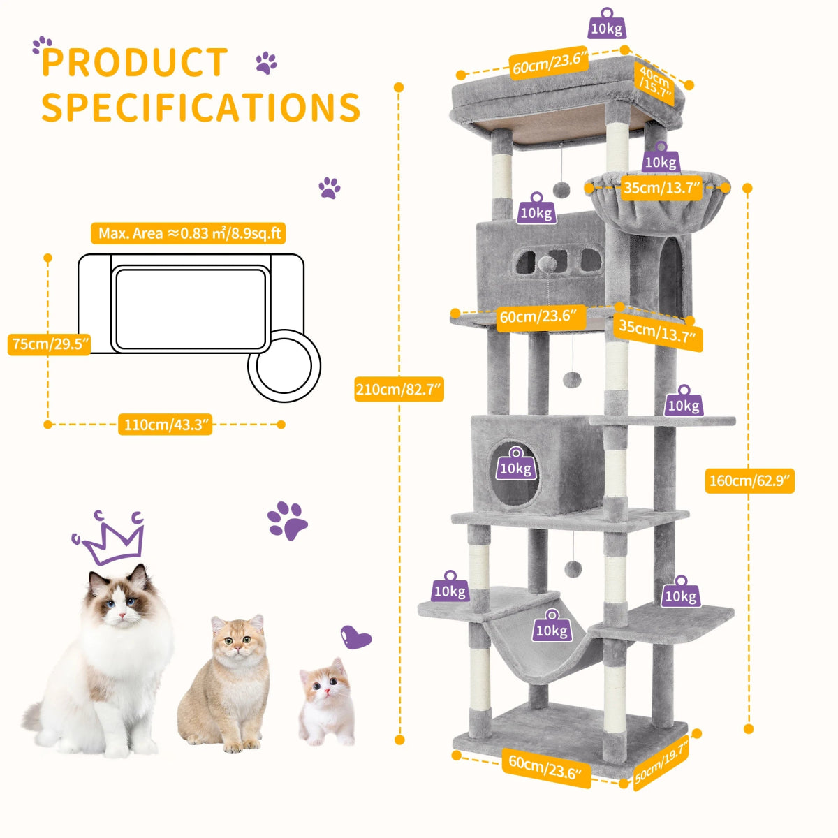 Torre Gigante para Gatos (210 cm) – La Villa de Lujo Multinivel - Boutique Felini